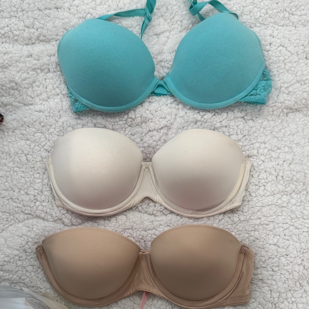 PINK Victoria's Secret Bra Set - Teal, Cream, Tan (3 pack)